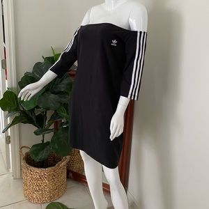 Adidas Off Shoulder Midi dress in black.  NWT